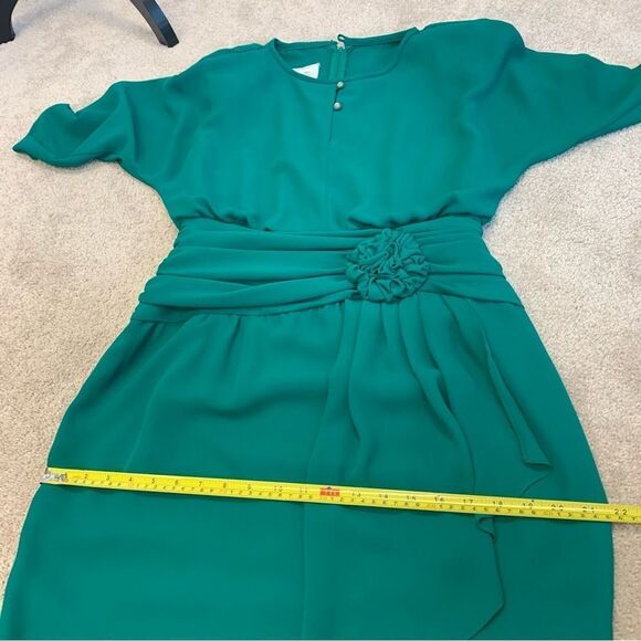 VINTAGE Emerald Green wrap skirt ruched waist dress - Picture 12 of 14